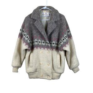 VTG 80’s Ice-Knit Icelandic 100% Wool Knit Fair isle  Jacket Size Medium Nordic